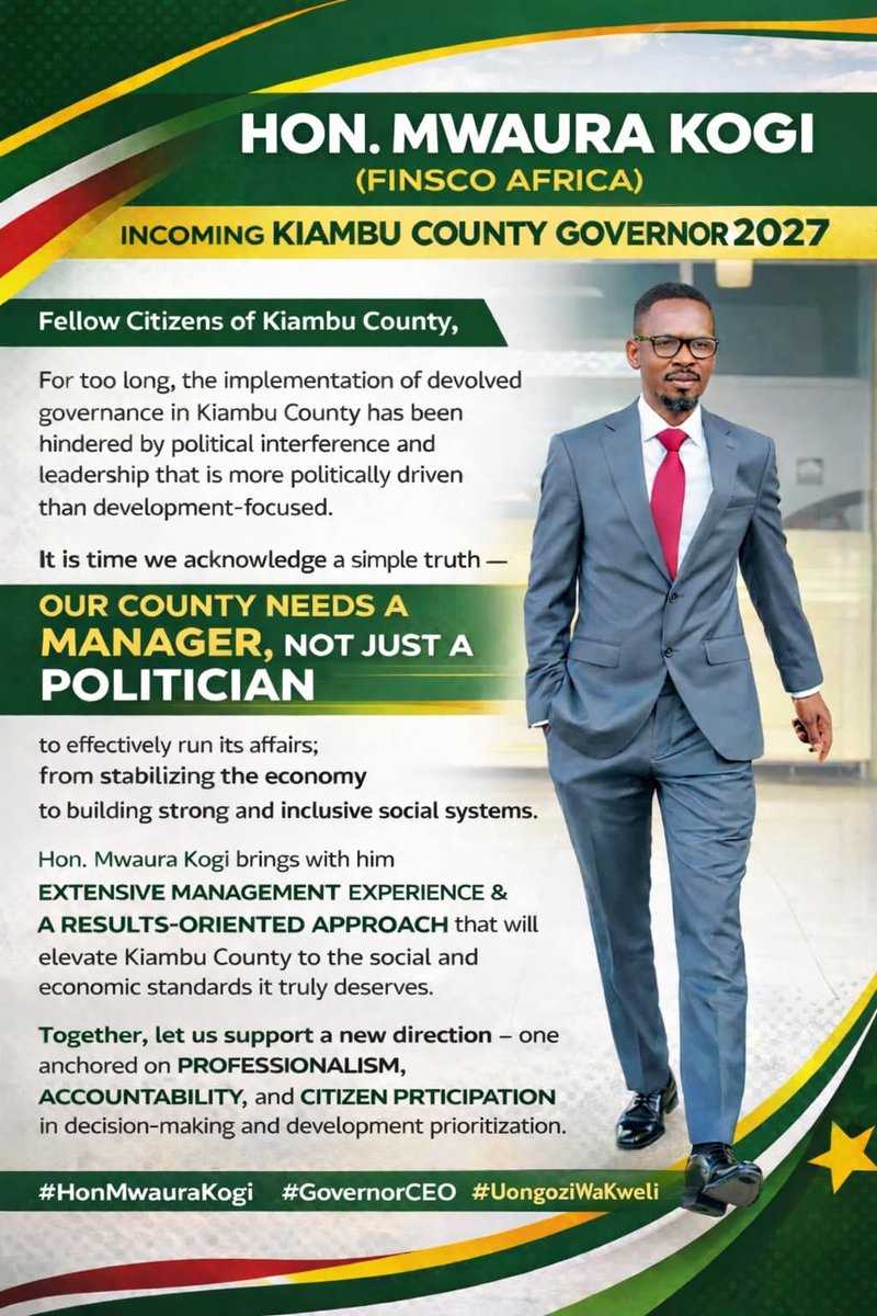 MugachaSt61964's tweet photo. Let us Choose a New Kiambu Built on Professionalism, Accountability, and Citizen Participation.  
WHY HON JOHN MWAURA MATTERS. Open Budgets, Completed Projects, and Public Forums in every Sub-county so You Decide Where Money Goes. 
#ChukuaKadi.
#GovernorCEO.
#UongoziNaUkweli. https://t.co/UKSjP4adYl