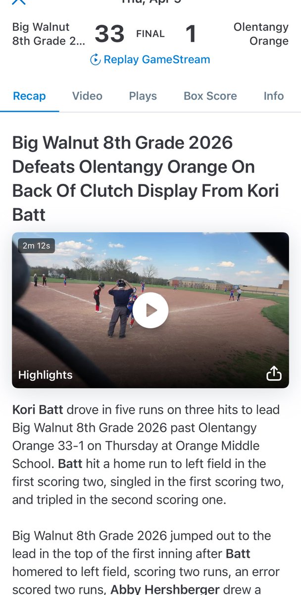 koribatt8's tweet photo. Started off the school ball season with a 33-1 win against Olentangy Orange! 3 for 3 with a home run, triple, single, and 5 RBI’s and 2 runs scored! Great way to start off the season, go Eagles! 🦅 https://t.co/WSDDXp6WZW