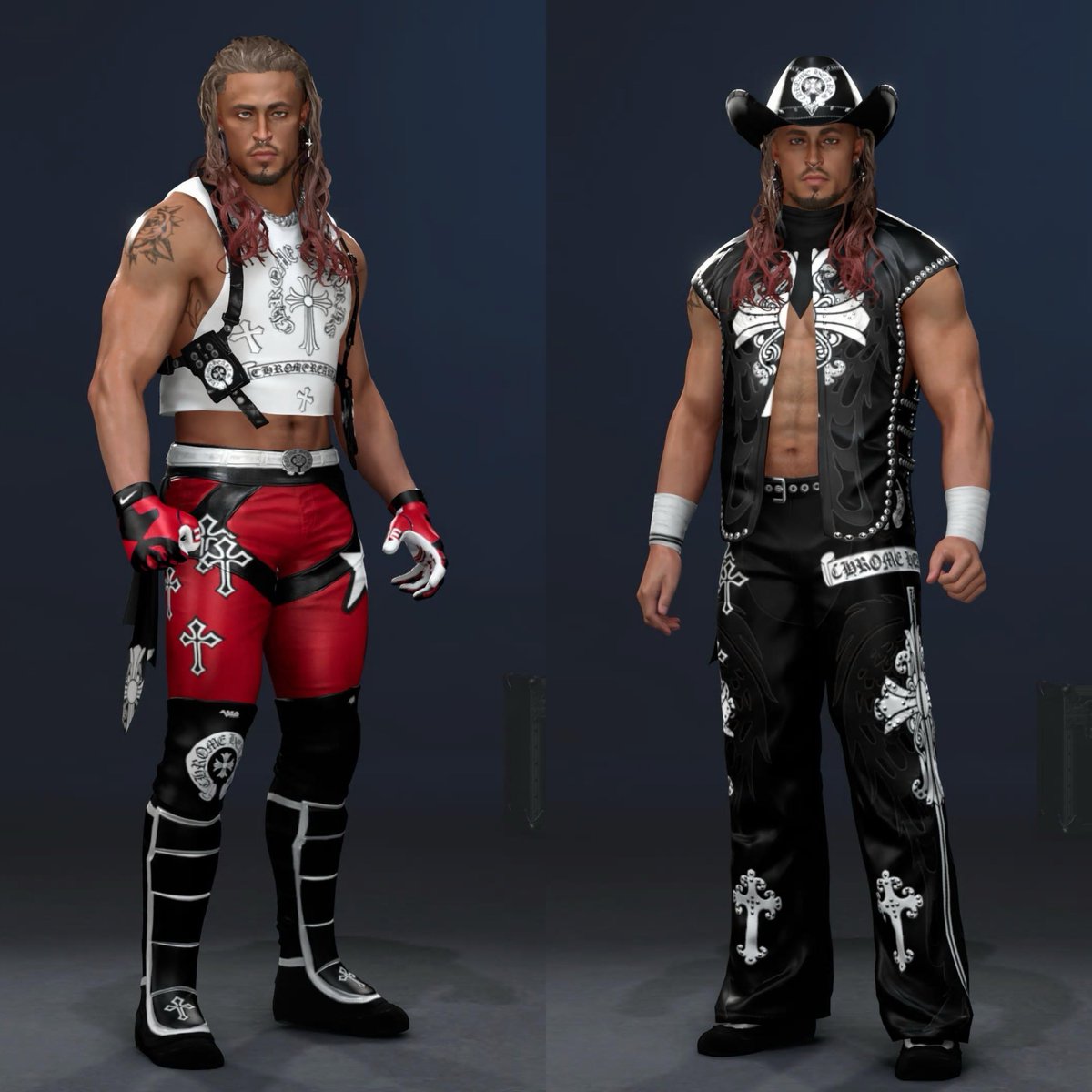 A2JWWE2k's tweet image. ⚫️🟣 SERGIO LOPEZ 🟣⚫️

Brand new original CAW has been uploaded. Including the Chrome Heart Break Kid tribute attire 🤟🏻💔

Now up on CC! 

More to come soon 😁

Tags: “AWF” “A2J”
#WWE2K26 #CAW #PS5