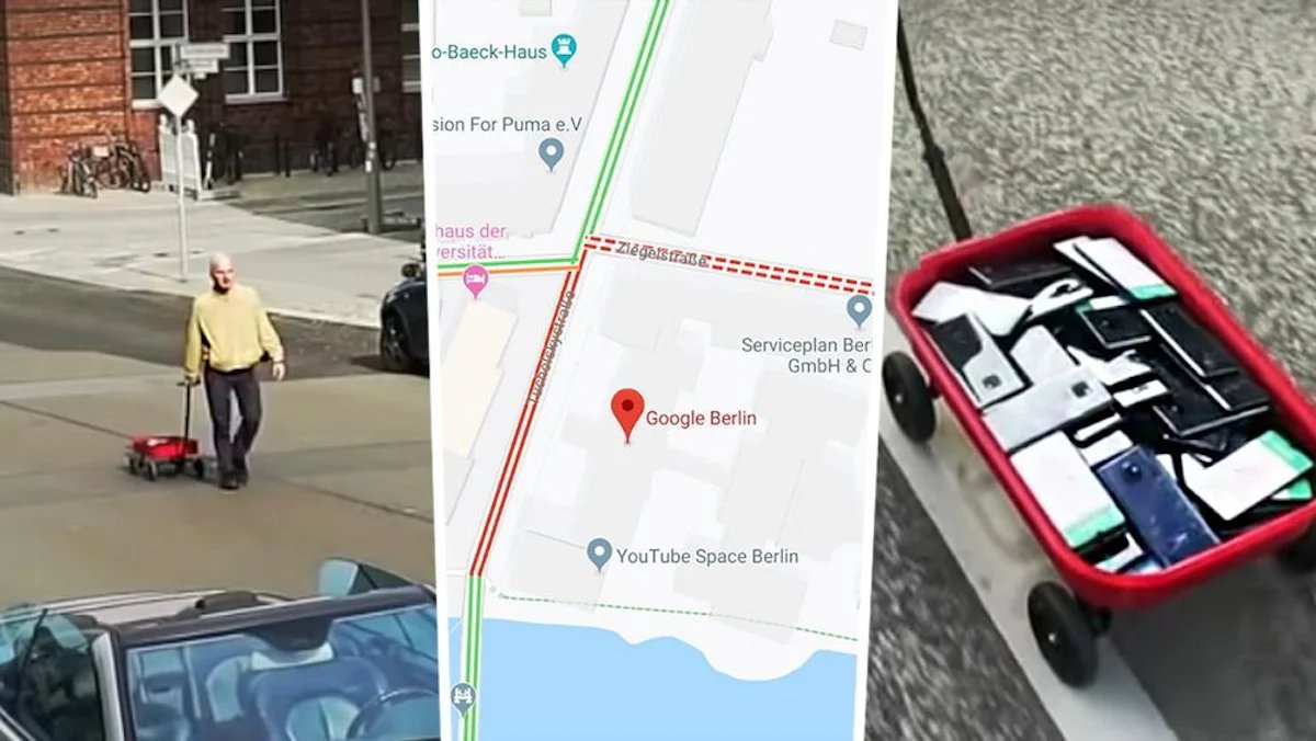 flaejk's tweet photo. @iamtobi Das ist grok :D wie google maps stau erkannt hat weil ein typ mit handys spazieren war https://t.co/elvQjltoqj