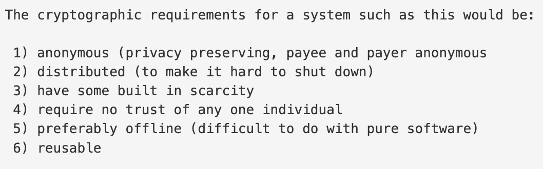 adam3us's tweet image. while hashcash became bitcoin's mining function, I also think I was likely first to propose directly mining coins. in a publicly auditable, decentralized way, 20 months before b-money (nov 1998) to solve the problem of how to get money into a decentralized ecash. cypherpunks post