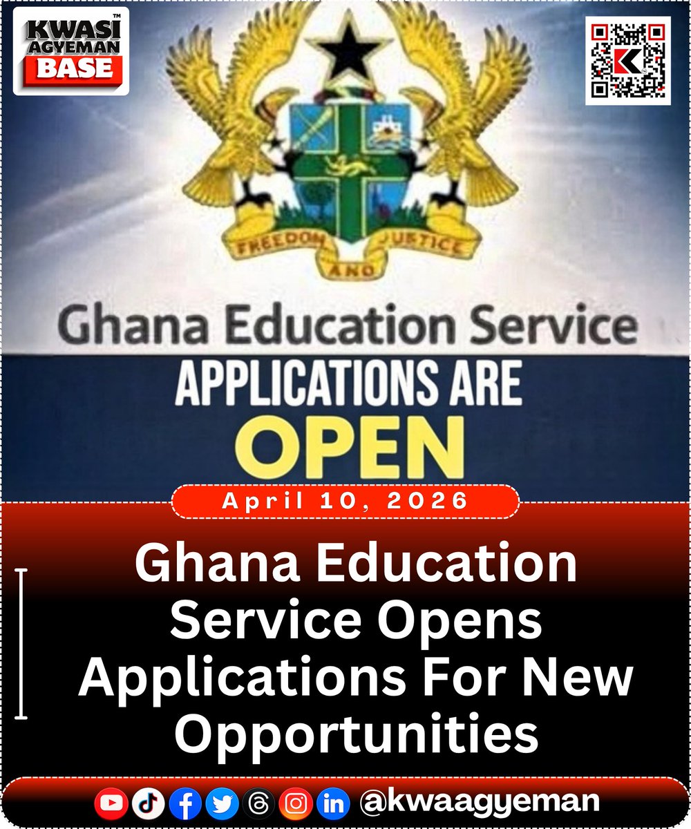 Ghana Education Service has officially announced the opening of applications for new opportunities through its official platform.  Burna Wendy Shay Abu Trica MP for Nsawam-Adoagyiri Aduana FC Kofi Adams explore here
👉bit.ly/4vowbvM