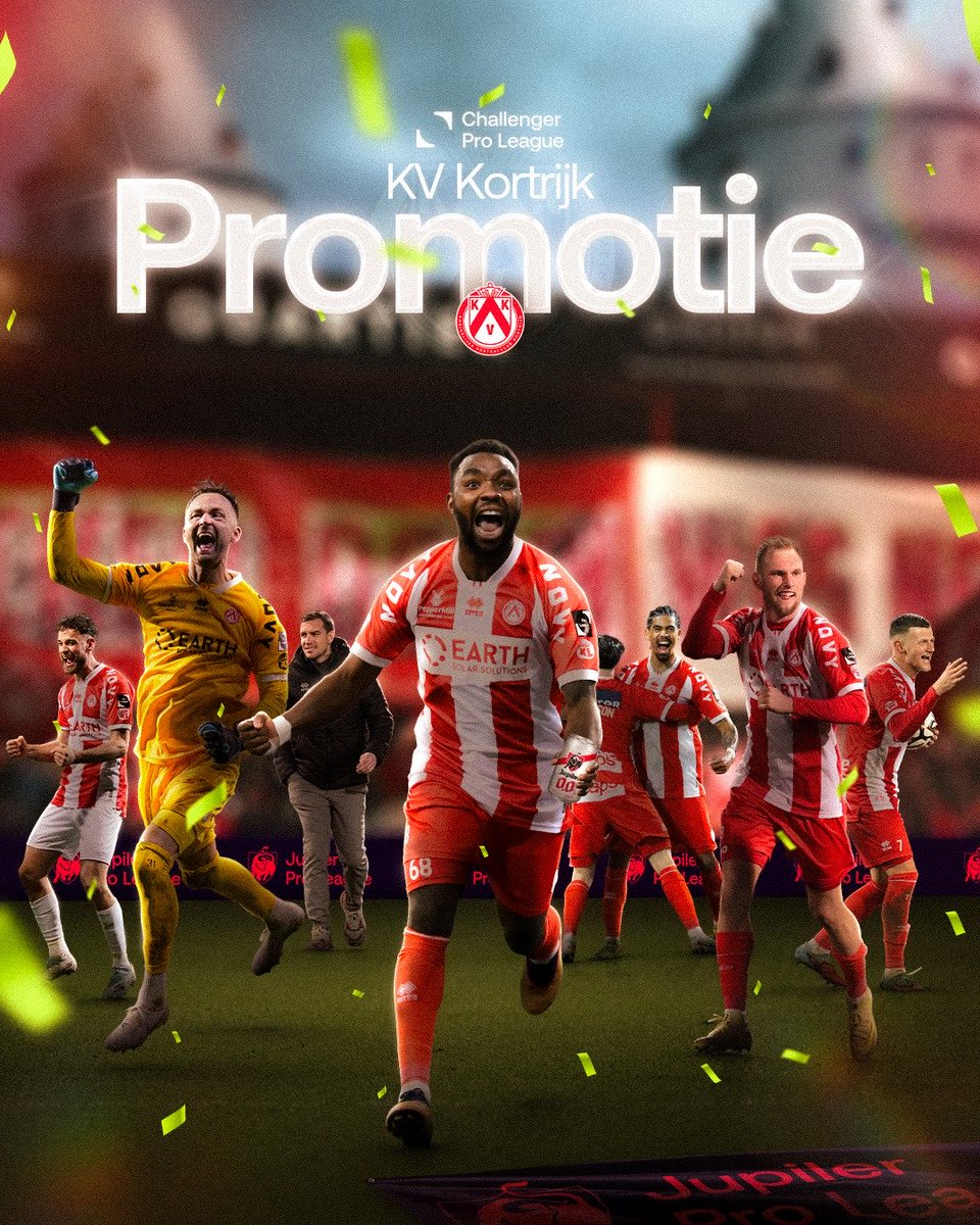 De Kerels are back! 
KV Kortrijk has been promoted to the  Jupiler Pro League. 🔴⚪

#challengerproleague