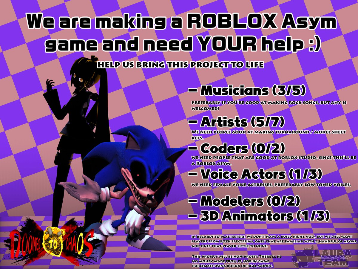 SaucegirlHanna's tweet image. HELP WANTED ‼️‼️

...for a non-profit Roblox asym game!

If you wanna help out reach in dms to either me or in the @LauraTeamTM
account!

#execommunity #roblox