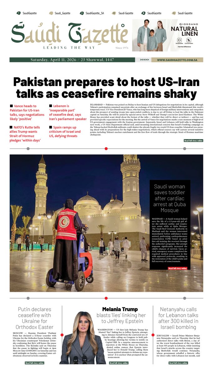 #FRONTPAGE: Pakistan prepares to host US-Iran talks as ceasefire remains shaky