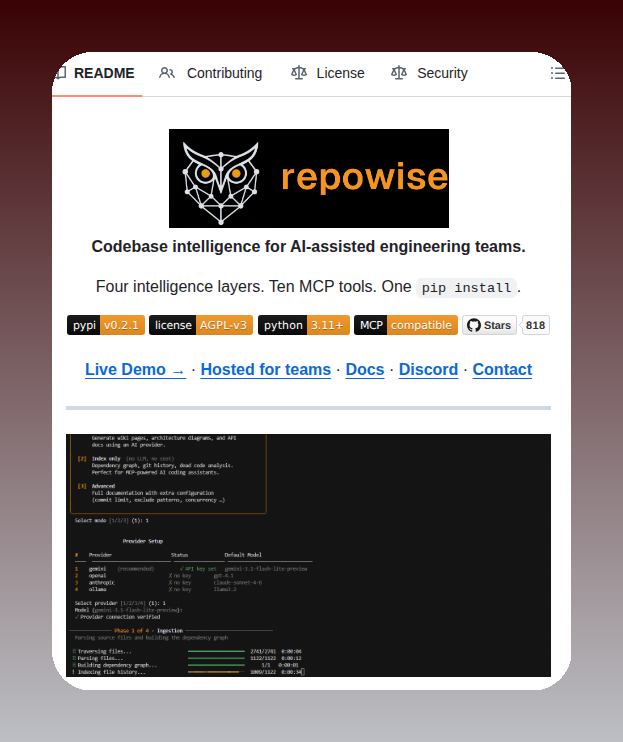 tom_doerr's tweet image. Codebase intelligence for AI agents that reduces token usage by 27x

github.com/repowise-dev/r…