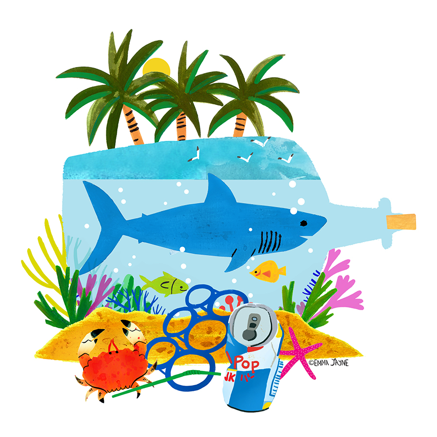 emma_j_designs's tweet image. Happy Friday! This piece I drew a few years ago for a 100 Day Project where I was looking at climate change. They demonstrates marine life feeling trapped in an ocean polluted with 'our garbage'  🦈🦀🪸💦

#plasticfree #illustrator #childrensillustrator  #nonfictionillustrator
