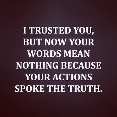 ChristinaC55885's tweet image. Action speaks louder than words - so true actually!
You can say nice things but at the same time slam your fist on the door.
Watch what someone does, after the speak!
#words #trustbroken