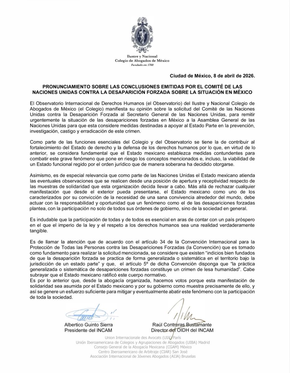 INCAM_Abogados's tweet photo. 🚨 La ONU alerta sobre desapariciones forzadas en México.

Es momento de actuar con responsabilidad y fortalecer el Estado de derecho.

@incamnoreste  @incamoccidente 

#México #ONU #Justicia https://t.co/PvoBfFLqCY