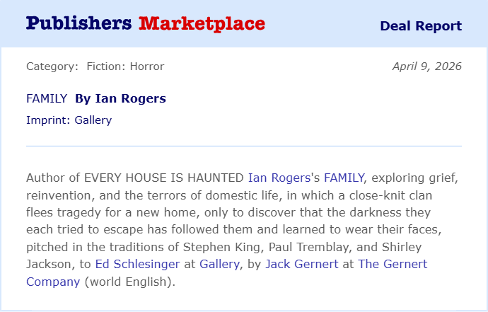 PeterKatz1's tweet photo. My client @onemoreshadow's novel Family will be reprinted by Simon &amp; Schuster/Gallery Books! https://t.co/gs0UX6FvuW