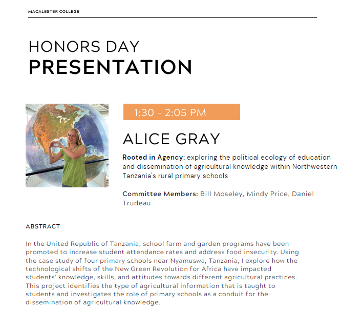 WilliamGMoseley's tweet image. Three of my honors students present and defend their @Macalester #geography senior honors theses next week. So proud of their work!