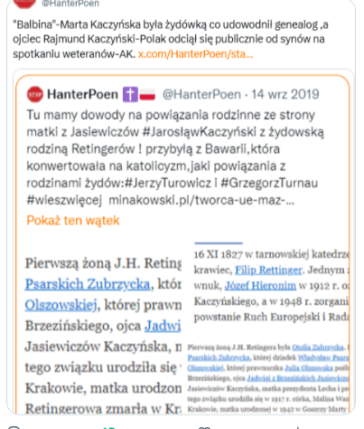 HanterPoen's tweet photo. @Lucyna08305434 Ja nikogo tu na X jak tu jestem od 2015 roku nie oskarżam,obrażam bez powodu i dowodów ! .Kaczyńscy są żydami po matce ze szlachty jerozolimskiej i mało tego są spokrewnieni z rodzina żydów #Retinger co udowodnił znany warszawski genealog.2. https://t.co/qhCSj6xPlm