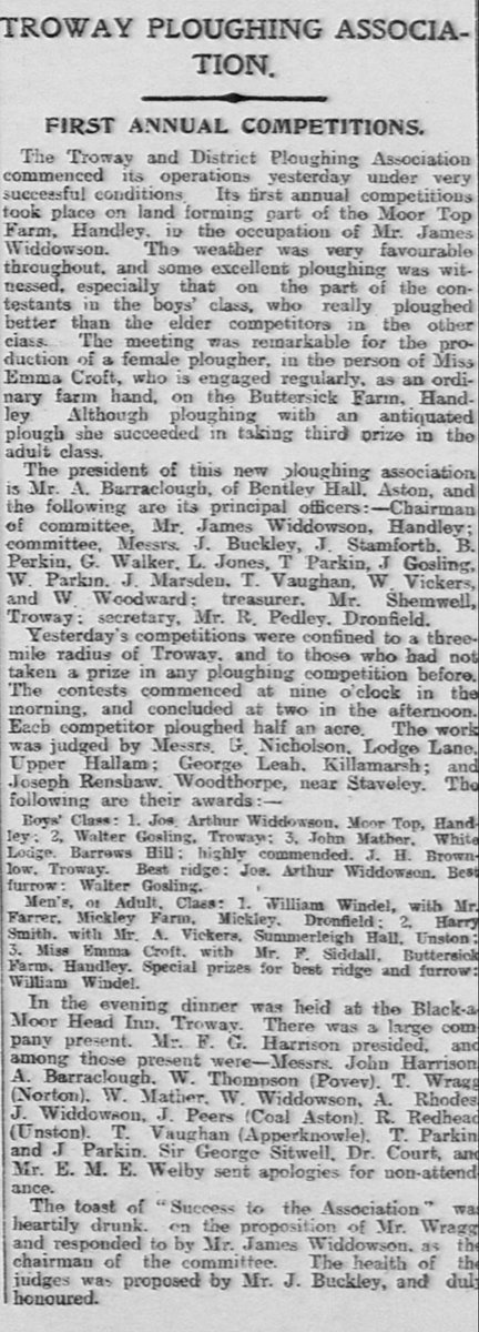 SnackSaloon's tweet photo. currently researching #Troway for a book I’m writing, had to share these snippets of Miss Emma Croft taking prizes in the men’s ploughing c1903. She even made national news in the on 7 November 1904:

She is described as being a farm labourer employed by Fred Siddle, Handley https://t.co/GmrjxvF7Y2