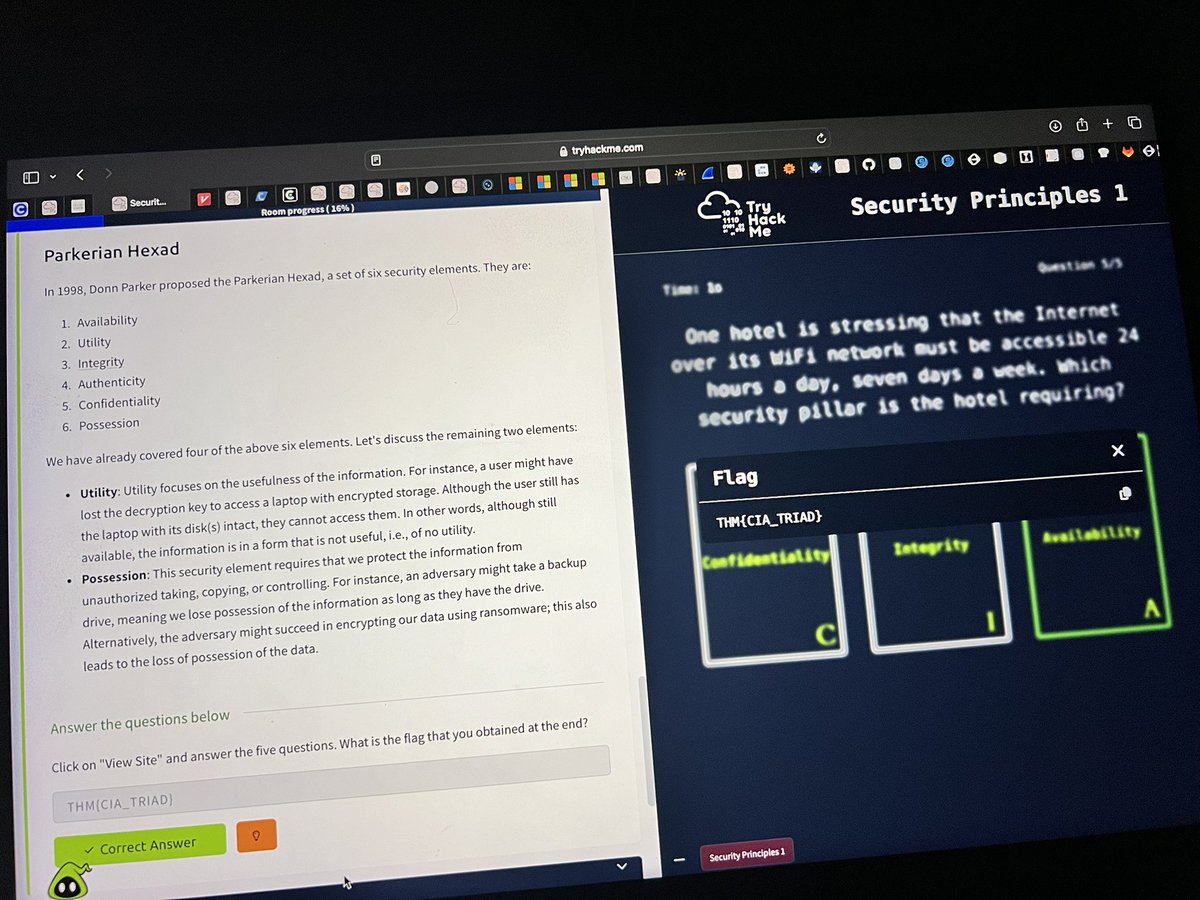 peachnez28's tweet image. Day 100 : Road to being a Cybersecurity Analyst🛡️ 
Finally hit Day 100 but still going. I completed the FlareVM: Arsenal of Tools and have started the Security Principles room on THM. 
Cc: @segoslavia #CyberSec