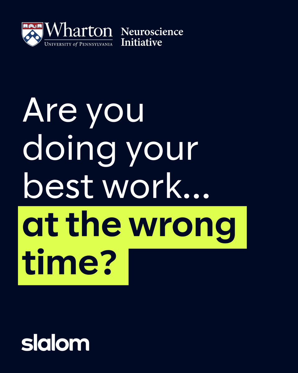Slalom's tweet photo. Are we overlooking one of the biggest drivers of performance? 

Slalom + @whartonknows Initiative studied how chronotype shapes when people do their best work—and what happens when teams align to it: https://t.co/6x9r0E4kU7 https://t.co/hNDkfBc3Ye