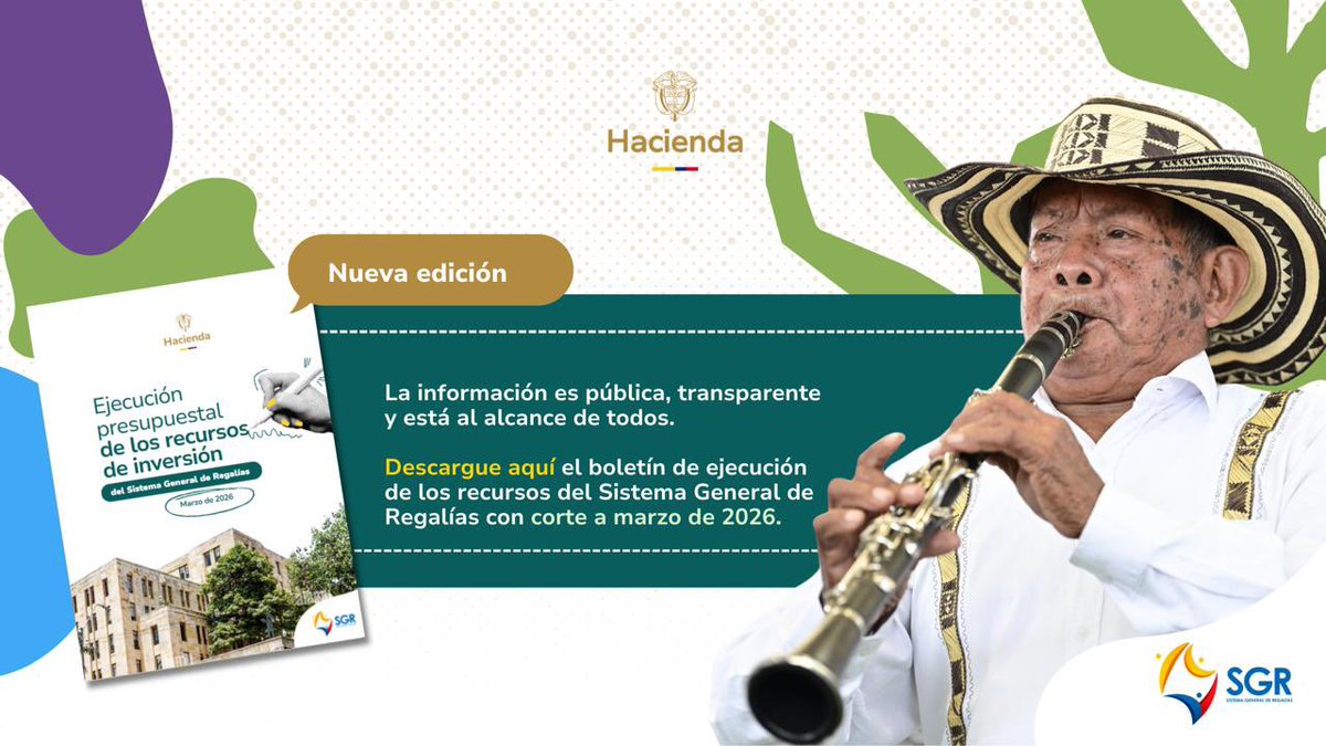 🔔Conozca cómo avanza la ejecución presupuestal del Sistema General de #Regalías en los quince meses del bienio 2025-2026. 

Consulte la nueva edición del boletín aquí:

🔗 minhacienda.gov.co/documents/d/po…