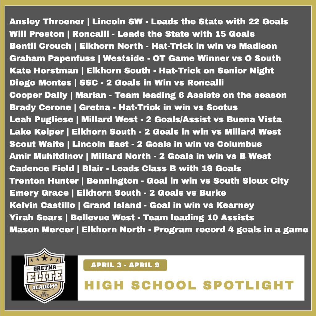 GretnaEliteAcad's tweet photo. It’s High School spotlight time ✅

Week 3 in the books &amp; the games are heating up even if the weather isn’t 🙄

We love watching you all play &amp; as with each season please message us with any highlights 👌🏻

#GEAInHighSchool #Represent #BeElite https://t.co/BIvtOUfzrN