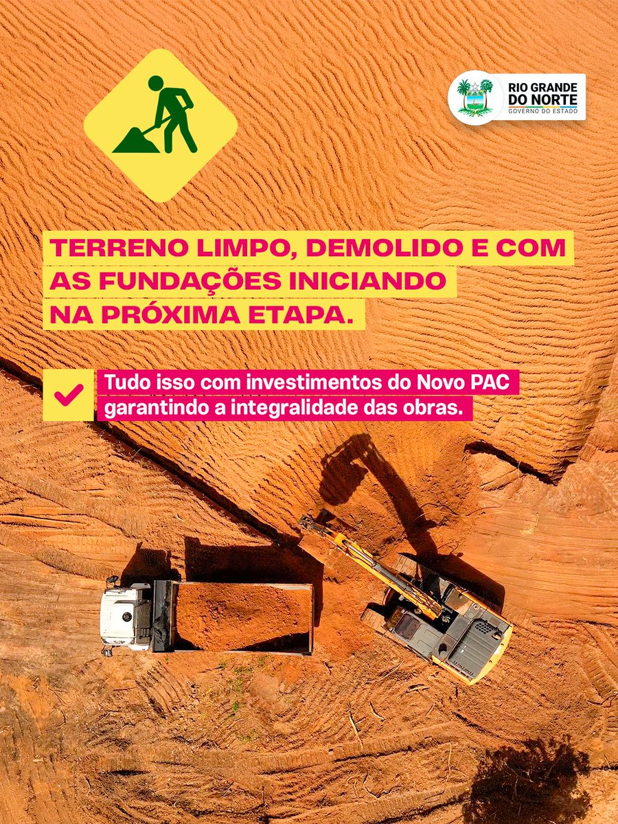 É obra acontecendo de verdade, com terreno limpo, área preparada e próxima etapa já definida: o início das fundações.

Cada etapa concluída é mais um passo para tirar do papel o maior e mais moderno hospital do estado.

#GovernodoRN #Saúde #HospitalMetropolitanodoRN