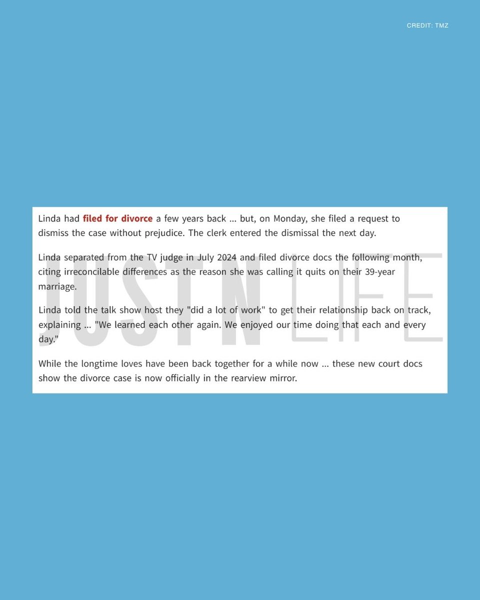 TheJustNLife's tweet photo. #JudgeMathis & his wife Linda are officially BACK together — divorce dismissed, love renewed.
After separating in 2024, they rebuilt their relationship and closed the case for good.
N Crowd, is this a rare love story or proof that some relationships just need time? https://t.co/uypUrHPkxJ