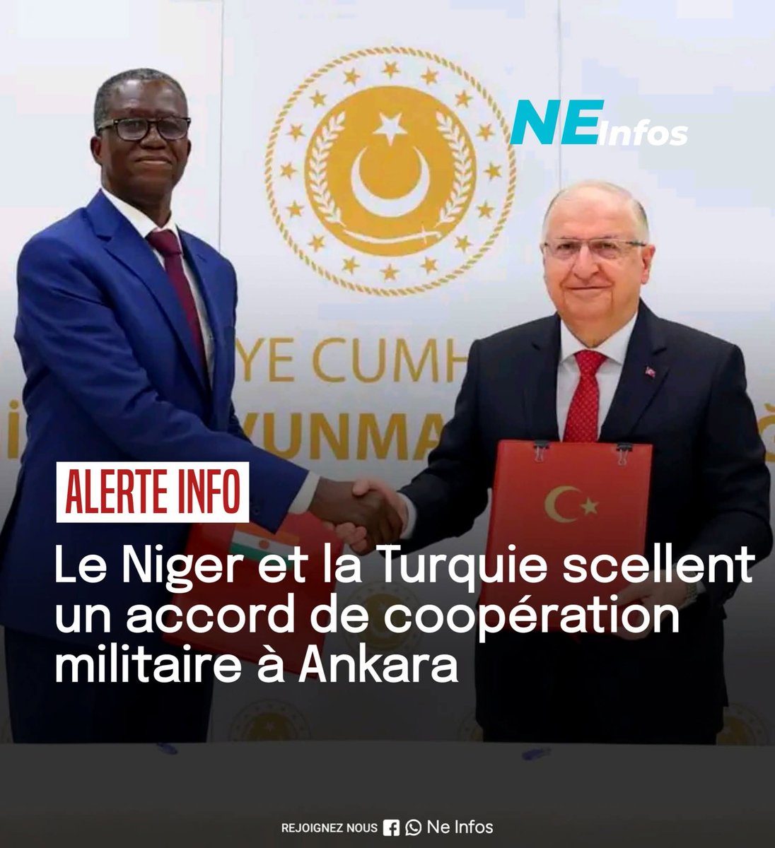 cecild84's tweet image. 🇳🇪🇹🇷 In the context of strengthening bilateral cooperation, #Niger and #Turkey have signed an agreement focused on training, skills transfer and modernization of military capabilities.