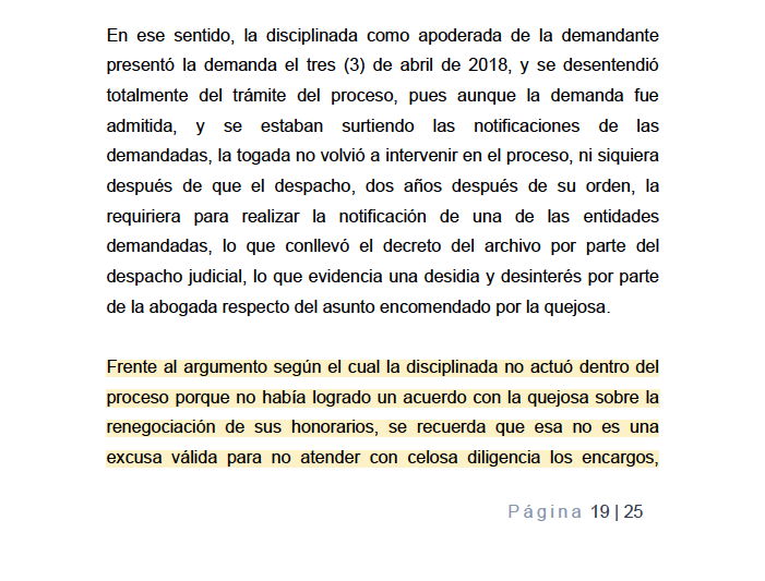 La imposibilidad de lograr una modificación de los honorarios del abogado no lo excusa de atender con celosa diligencia el encargo profesional, pues si el cobro efectuado no es suficiente puede renunciar o iniciar el incidente para obtener el pago. drive.google.com/file/d/1ZewdnS…