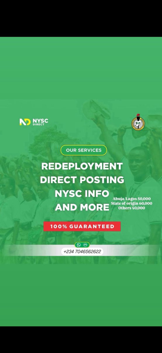 Aleeyu_SD's tweet photo. If you have your NYSC call up number 
Come for your direct postings https://t.co/vCBPKsONf9