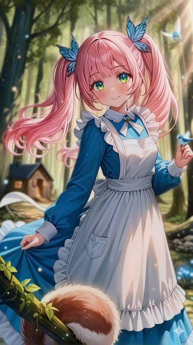 n2ULkKbO4XPKBCQ's tweet image. おはようございます♬💕✨
今日は森の中でアリス風のドレスを着てみました☀️🌈🩷
似合ってるかな〜？🩵🎀💙💕✨
#AIart️️️️️️️️️️️️️️️️️️️️️️️️️️️️️️️️️️️️️️️️️️️️️️️️️️️ #Alice #animestyle #れみる