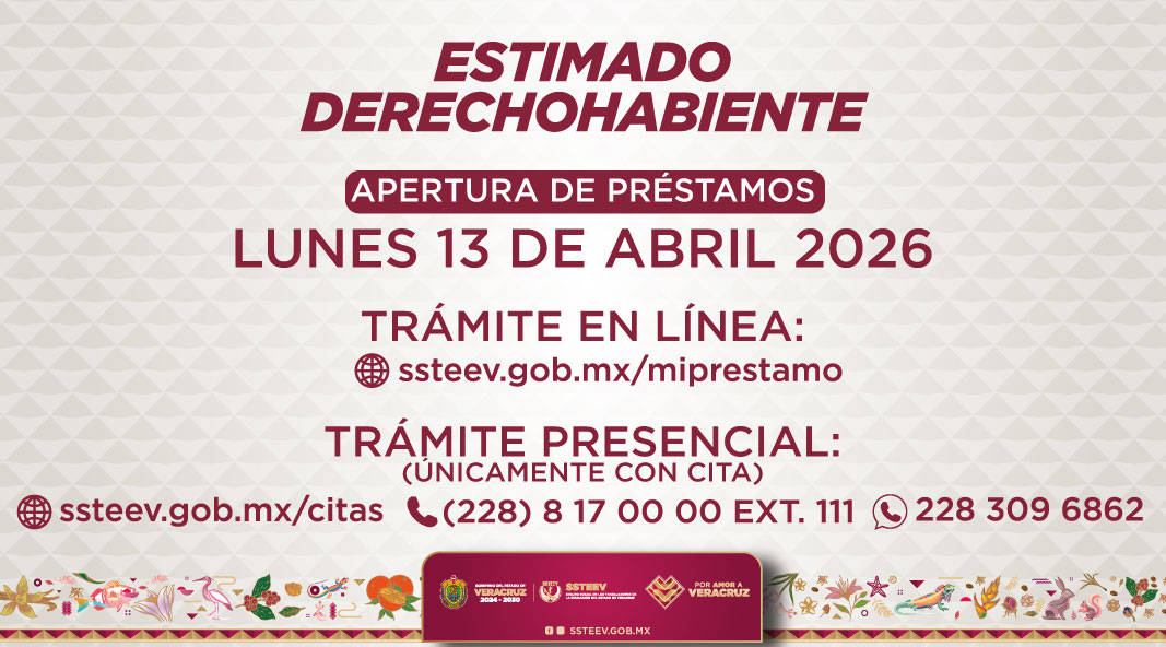 SSTEEV1's tweet photo. ⚠️ESTIMADO DERECHOHABIENTE
🟢APERTURA DE PRÉSTAMOS
📅Lunes 13 de abril 2026 

TRÁMITE EN LÍNEA:
🌐https://t.co/JrO7J99aR4

TRÁMITE PRESENCIAL: 
(Únicamente con cita)
🌐https://t.co/R78umfbPtP
📞(228) 8 17 00 00 EXT. 111
📲 228 309 6862 https://t.co/KcqhSNWeFw