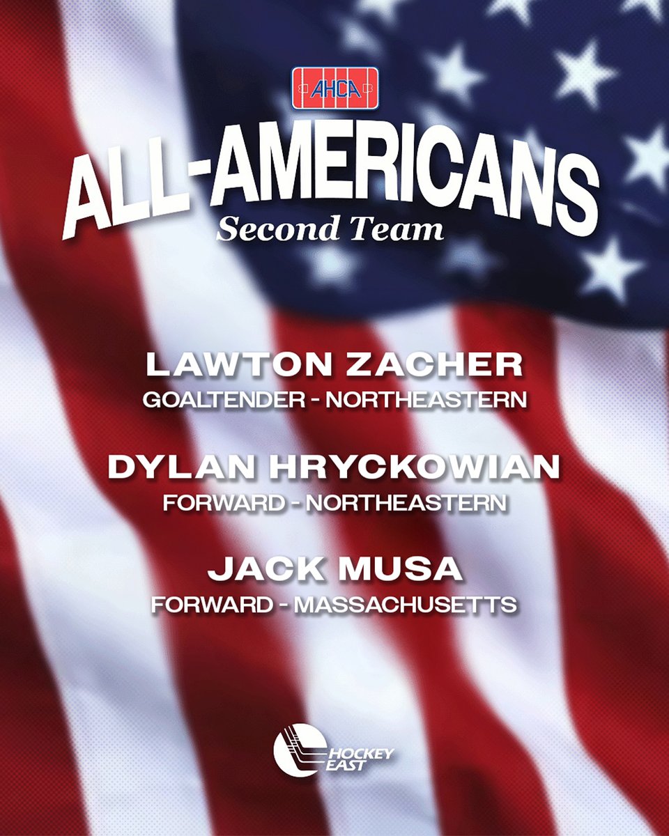 hockey_east's tweet photo. Proud to announce our 7⃣ AHCA All-Americans 🇺🇸

The most of any @NCAAIceHockey D-I conference.

@UMassHockey @MaineIceHockey @TerrierHockey @BC_MHockey @GoNUmhockey https://t.co/pnZeFyEA6B