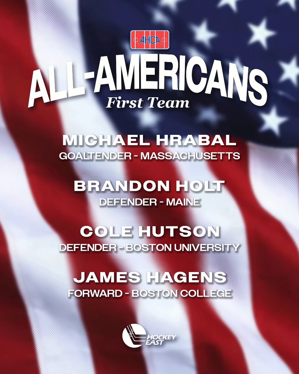 hockey_east's tweet photo. Proud to announce our 7⃣ AHCA All-Americans 🇺🇸

The most of any @NCAAIceHockey D-I conference.

@UMassHockey @MaineIceHockey @TerrierHockey @BC_MHockey @GoNUmhockey https://t.co/pnZeFyEA6B