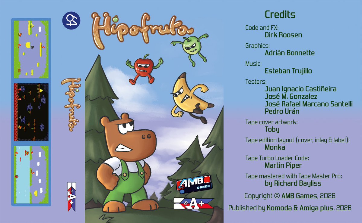 KAplusmagazine's tweet photo. 3 new K&amp;A releases this April! 🕹️

Hipofruta (C64) – fruity platformer hippo.

Gravity Duck (C64) – gravity-bending 40-level puzzle adventure.

Ooze ((C64, Amiga)  – escape underground labs using gravity powers. Stay tuned!
https://t.co/cRXIaRAYKm 👈 https://t.co/EIj6XV8qg2