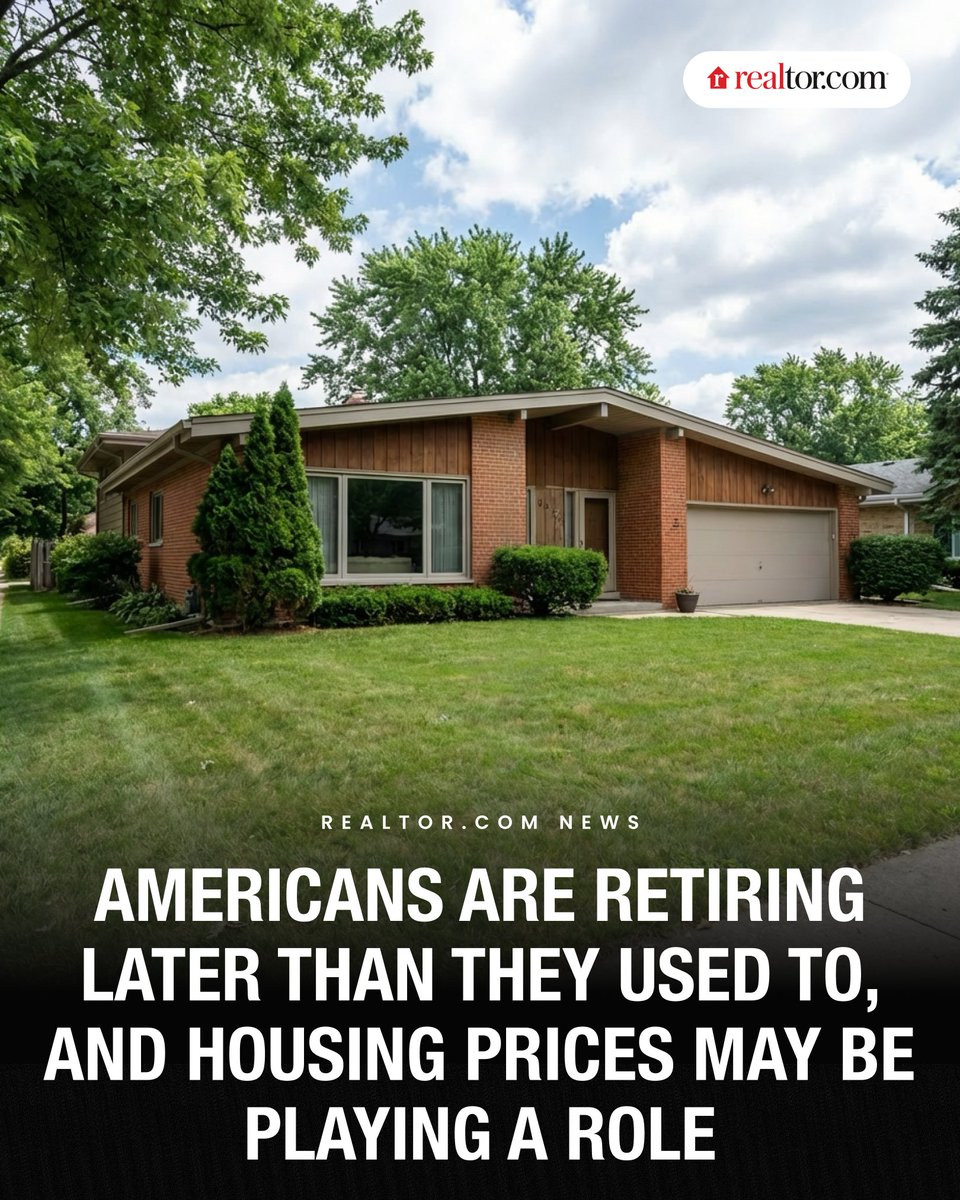 realtordotcom's tweet photo. More Americans are working past 65, and rising housing costs may be why. In nearly every state, the share of seniors still in the workforce has grown since 2014, with the trend concentrated in the priciest markets. But the dynamic creates a cycle: seniors who keep working can afford to stay put, locking up inventory and keeping prices high. "The result is inventory being held off the market by a segment of owners who, in a different rate environment, would likely have transacted by now," said @realtordotcom analyst Hannah Jones.