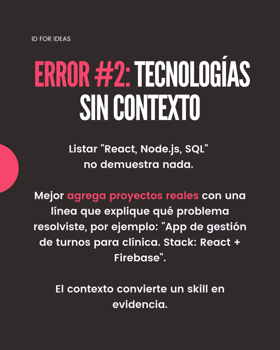 idforideas's tweet photo. ✖️ Objetivos genéricos  

✖️ Tecnologías sin contexto  

✖️ Diseño que bloquea los ATS  

✖️ Logros que suenan a tareas  

✖️ Y perfiles sin evidencia externa https://t.co/YGzs6FXJ0l