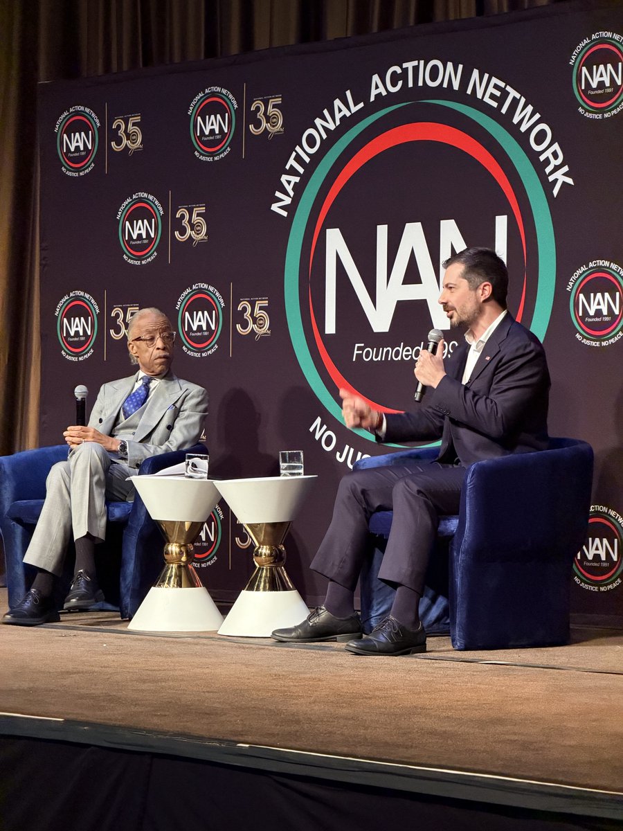 PeteButtigieg's tweet image. Rev. Al Sharpton founded the National Action Network in 1991. More than three decades later, the fight for dignity, opportunity, and justice has taken new forms, and the work is more important than ever. 

Thank you, @TheRevAl, for convening us and for hosting today’s fireside