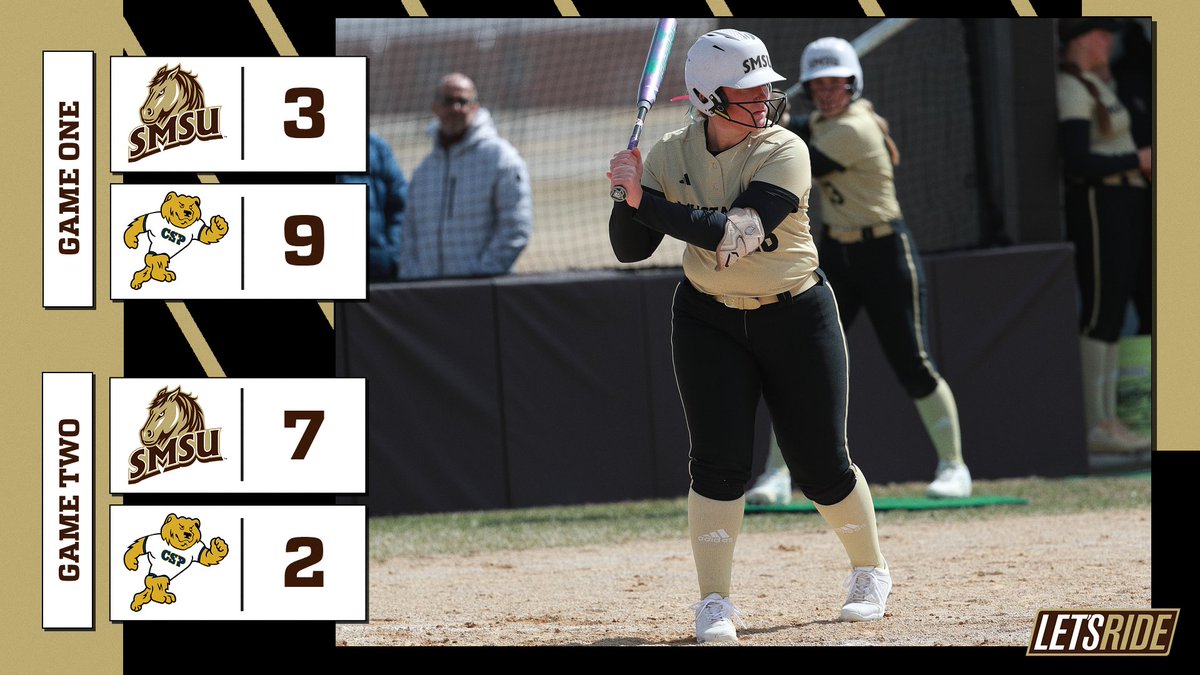 Mustangs split the series with CSP! Behind a four-run third inning, the Mustangs take game two by a score of 7-2.

SMSU travels to St. Cloud tomorrow for a doubleheader against SCSU beginning at 12 p.m.

#LetsRide