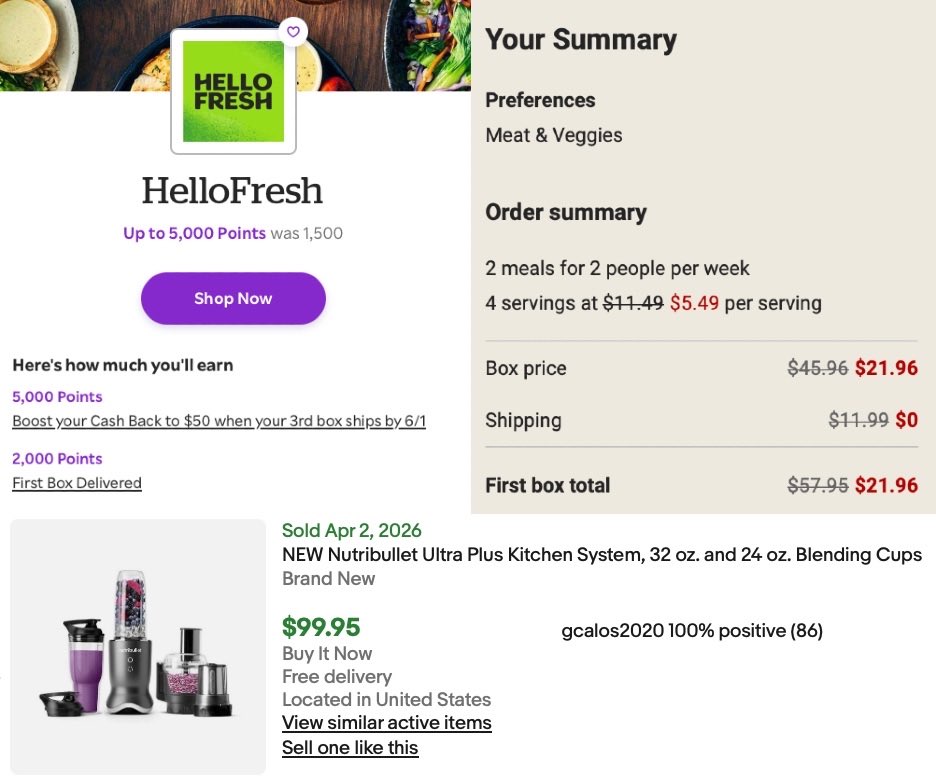 glitchaddicts's tweet image. Rakuten will pay you $50 to buy meal preps

This is how you claim: 

1. Sign up to Rakuten for $50 cashback

2. Open HelloFresh offer and use code 'RAK10NB' to get nutribullet Ultra Plus with your 3rd box 

3. Select 2 meals &amp;amp; 2 recipes 

4. Pay $22 for your first box and $46 for