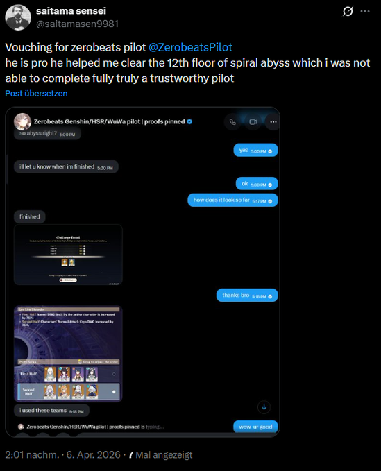 Zerobeats Genshin/HSR/WuWa pilot | proofs pinned tweet media