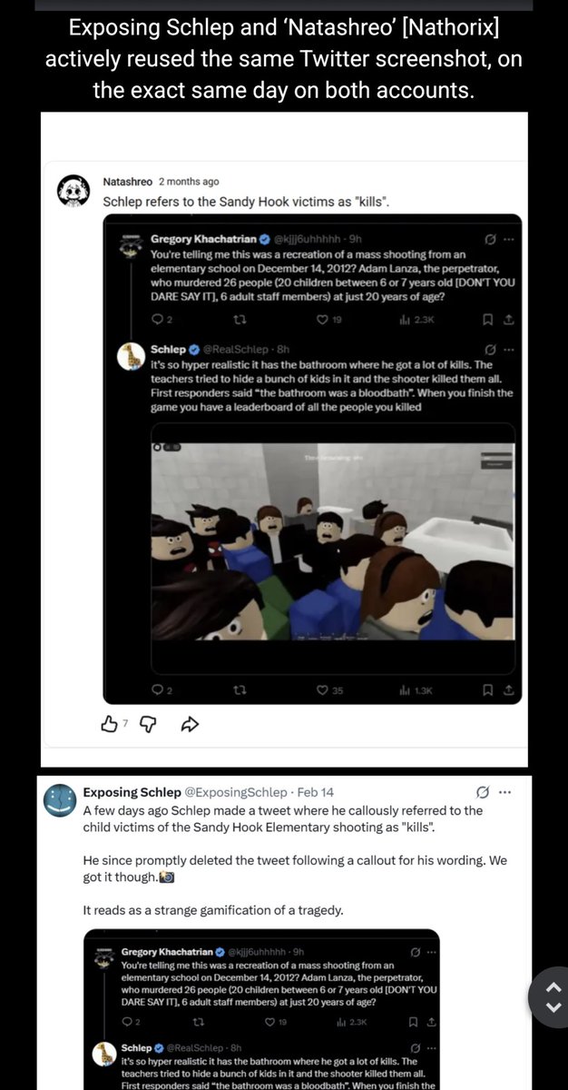 RealSchlep's tweet photo. The document also showcases how exposingschlep is ran by one of Roblox’s most infamous child predators, being Nathorix. Can’t make this stuff up https://t.co/sph4ZUgt3E