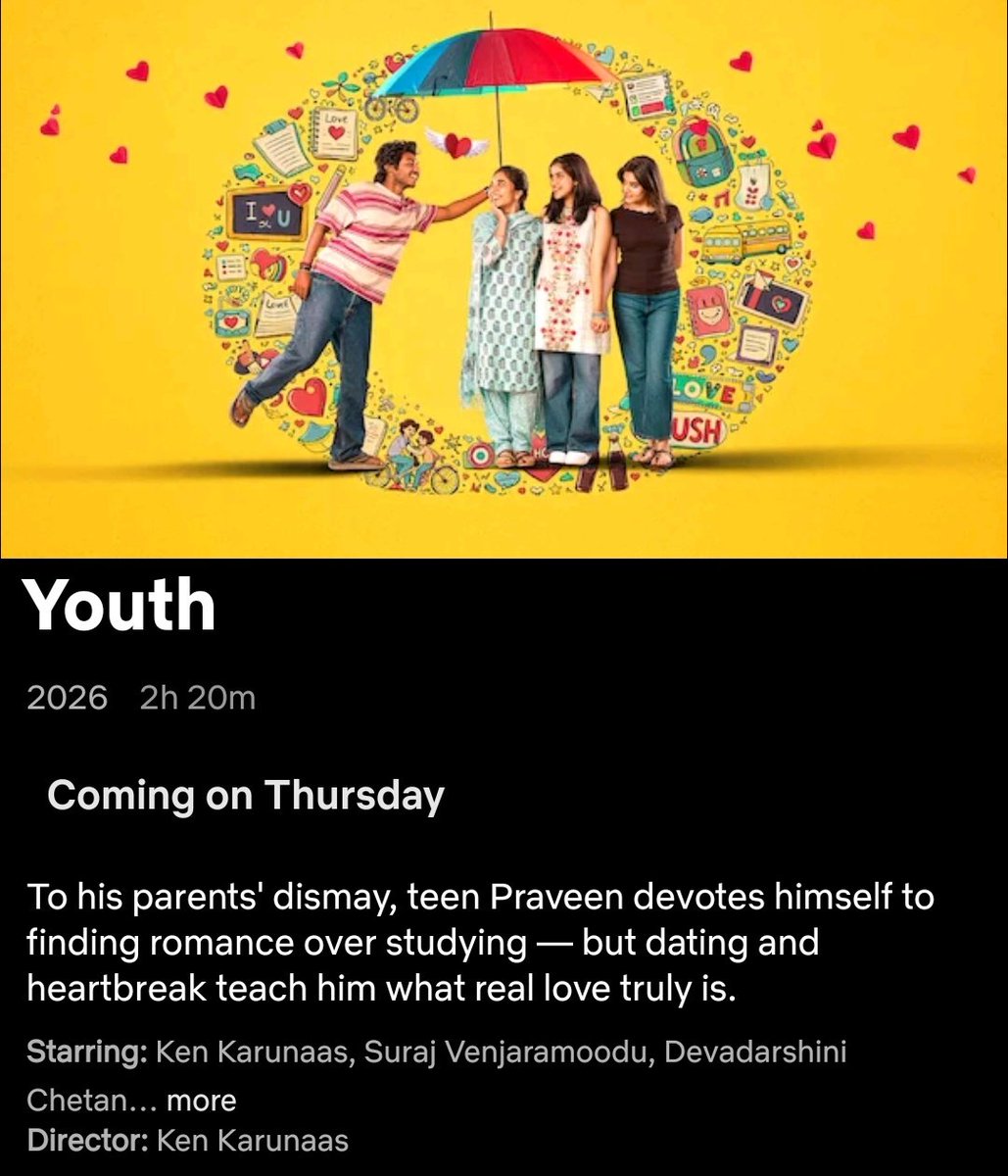 OTT_Trackers's tweet image. 📢 Finally... Recent Blockbuster Rom-Com Movie 🤍✨

#Youth (Tamil) streaming from April 16 on Netflix in Tamil, Telugu, Kannada, Malayalam &amp;amp; Hindi 🍿!!

#OTT_Trackers