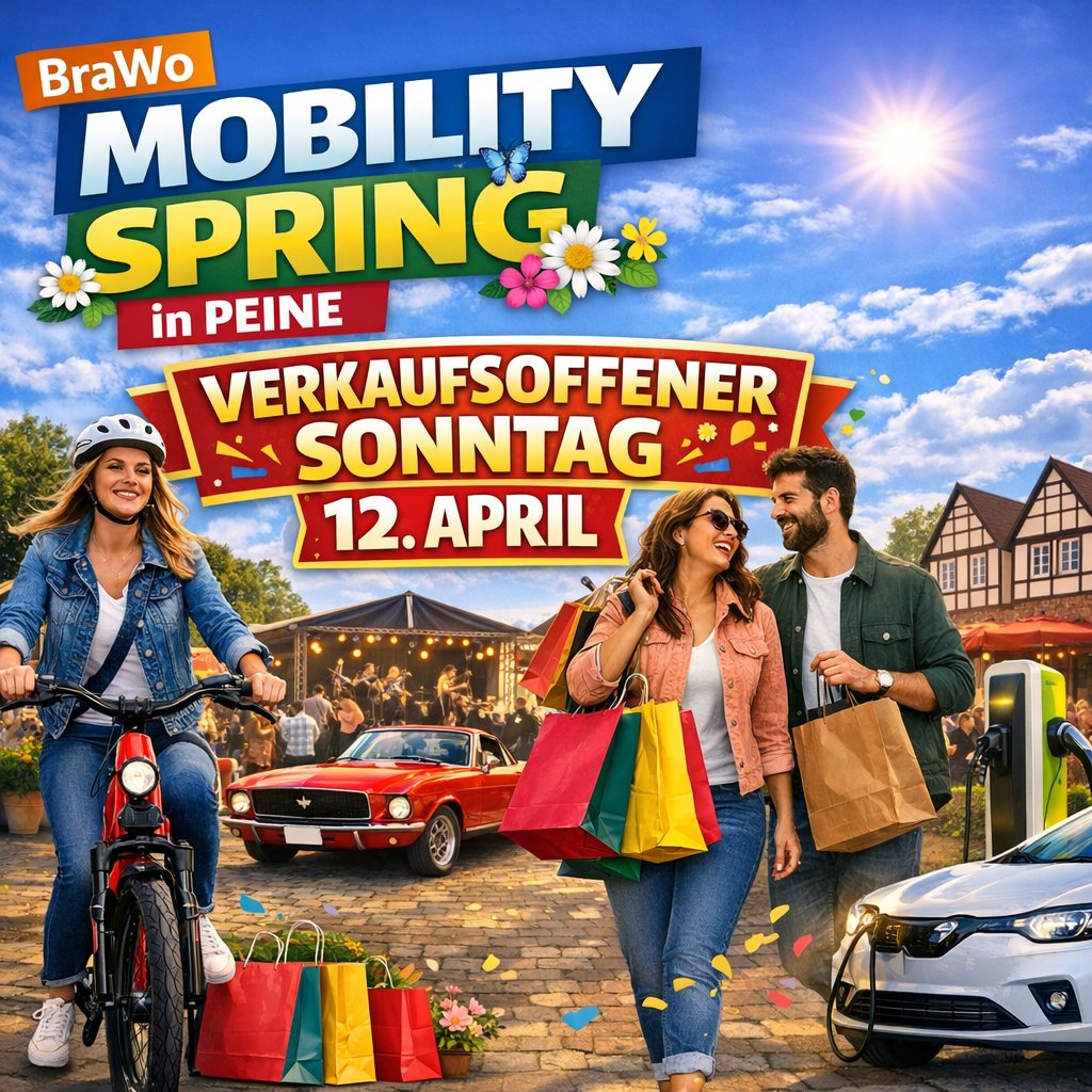 PeinerLand's tweet photo. 12. April – Verkaufsoffener Sonntag in Peine!  

Frühling, Musik, Mobilität &amp; Shopping‑Laune 🌸🎶  

#PeinerLand #MobilitySpring #PeineErleben https://t.co/HZ0ixUFtLO
