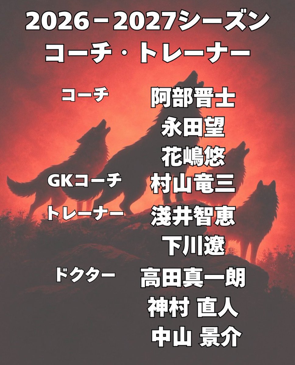 bork_kitakyushu's tweet photo. 2026-2027シーズンコーチ・トレーナー決定のお知らせ

コーチ
阿部晋士
永田望
花嶋悠

GKコーチ
村山竜三

トレーナー
淺井智恵
下川遼

ドクター
高田真一朗
神村直人
中山景介
⁡
 #ボルクバレット北九州 https://t.co/FHbTe2Uuwy