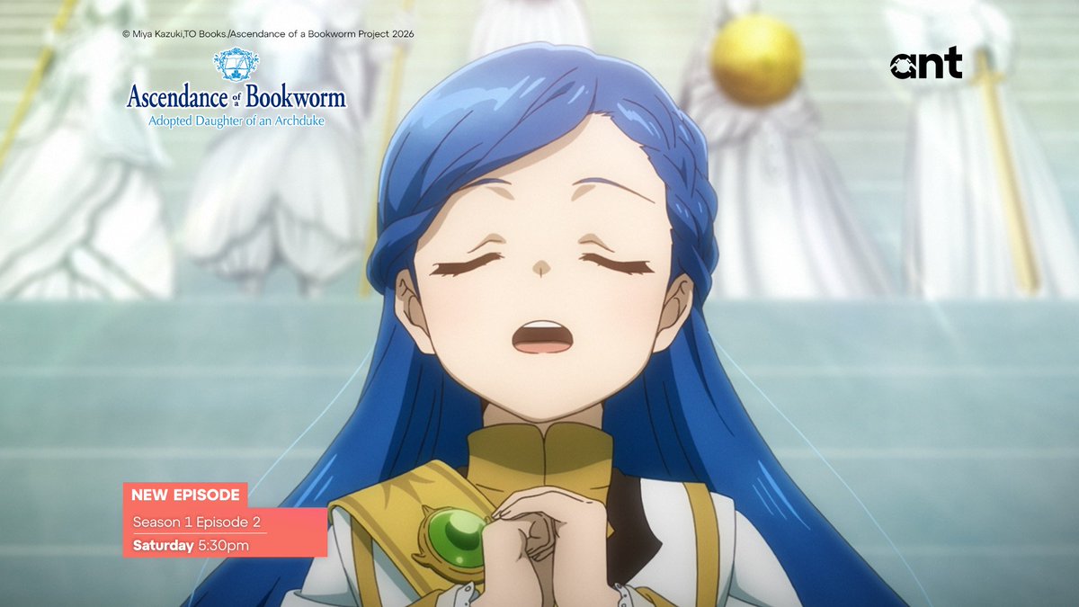 antnetworktv's tweet photo. #EpisodePremiereToday | Ascendance of a Bookworm: Adopted Daughter of an Archduke | Episode 2
🌸New Episode Saturday | 5:30p SG/PH | 4:30p TH/ID | 2:30a PT
#本好きの下剋上 #anime #AntNetwork https://t.co/NyW1052XKg