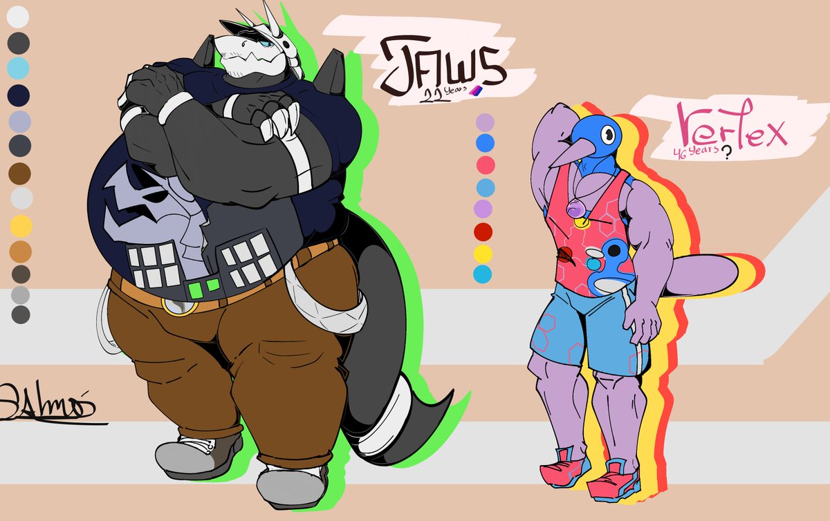 Dropping a ref version of my Aggron OC and his companion, Meet Jaws and Vertex
