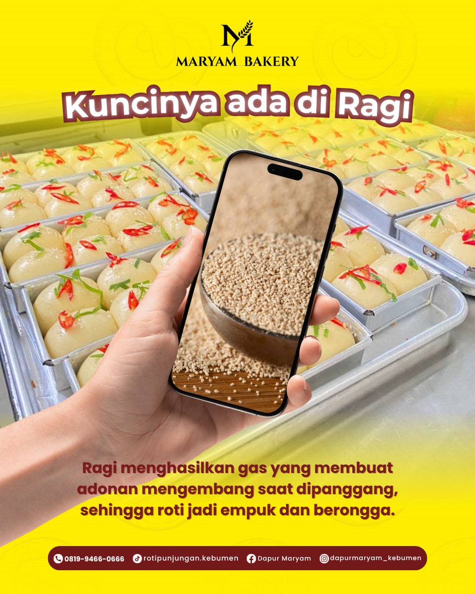 RKebumen6490's tweet image. “Kok roti bisa ngembang sempurna ya? 📷
Ternyata rahasianya ada di ragi yang bekerja diam-diam 📷

Saat adonan didiamkan, ragi menghasilkan gas yang bikin adonan mengembang perlahan.
Makanya roti bisa jadi empuk, lembut, dan berongga pas dipanggang 📷📷

#bolupunjungan #roti