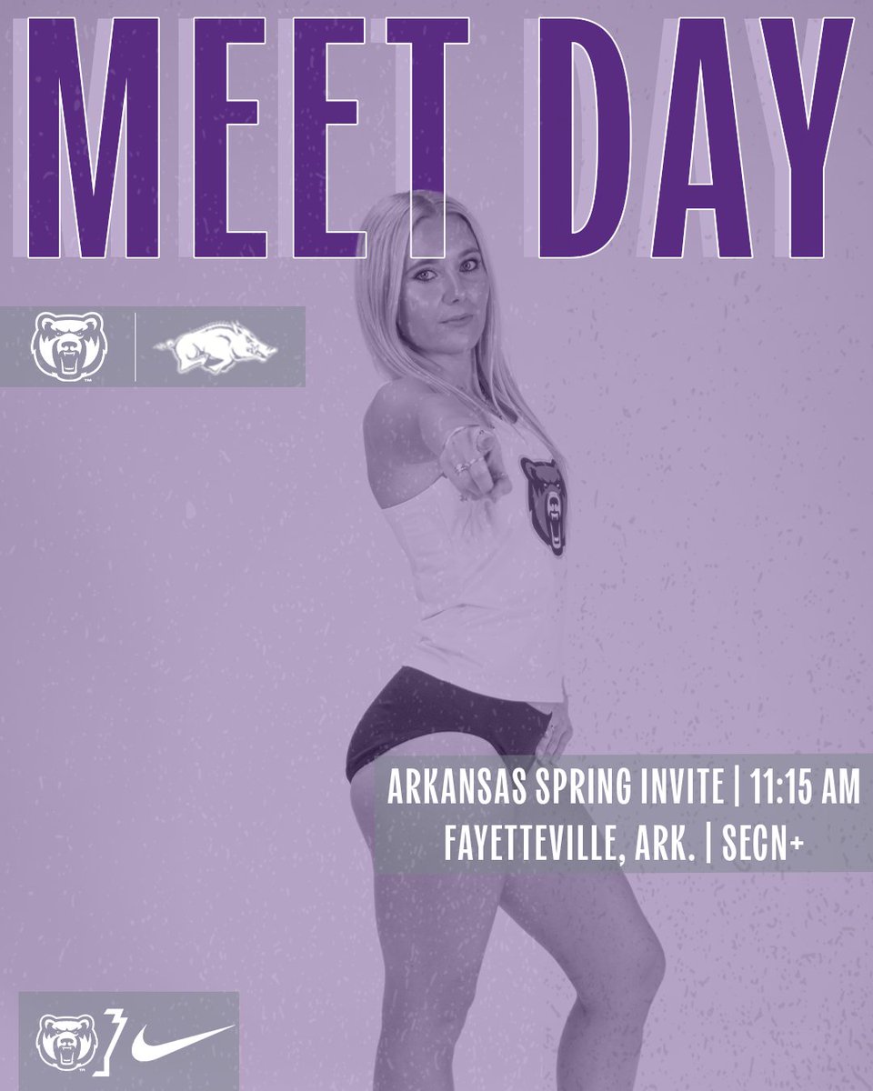 It's MEET DAY! 

We're in Fayetteville for the Arkansas Spring Invitational today!

📍| Arkansas Spring Invitational
⏰| 11:15 AM (Field Events), 1 PM (Running Events)
📺| bit.ly/41rPxCD
📊| bit.ly/4spvRdC

#BearClawsUp