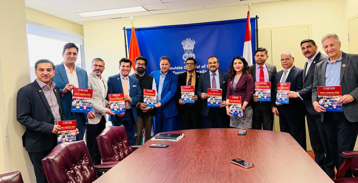 IndiainToronto's tweet photo. President and Board Members of Indo-Canada Chamber of Commerce (ICCC) met Consul General @MahavirSinghvii and briefed him on ICCC’s recent trade Mission to India. They also exchanged ideas on ongoing initiatives of ICCC. Consul General shared his vision for deeper engagement, stronger institutional partnerships and enhanced trade facilitation to strengthen India-Canada economic relations.

@HCI_Ottawa @MEAIndia @IndianDiplomacy @DoC_GoI @IndoCanadaCC