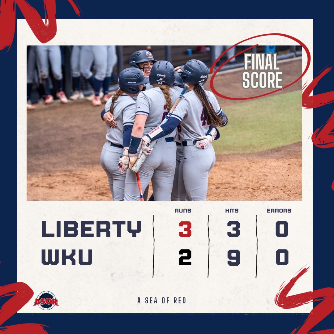 ASeaofRed's tweet image. LADY FLAMES WIN 🔥

Liberty Softball takes Game 1 over the Hilltoppers. 😤

#Fanem🔥