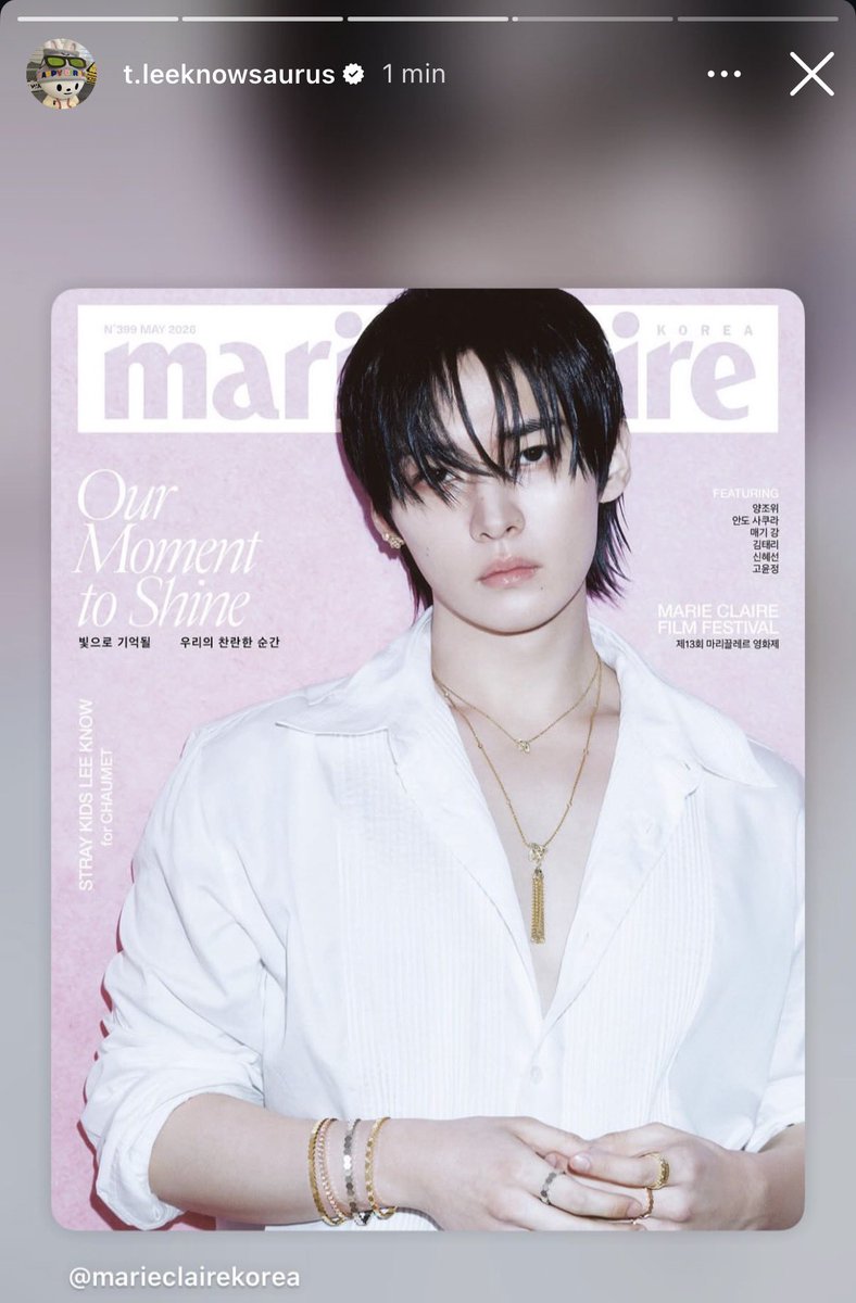 StrayKidsBrasil's tweet image. 「 #INSTA • 10.04.26 」 
O Lee Know compartilhou as capas que fez para a Marie Claire Korea no stories do Instagram! 🤍 

LEE KNOW X MARIE CLAIRE 
#LEEKNOWxCHAUMET
@Stray_Kids #StrayKids #스트레이키즈