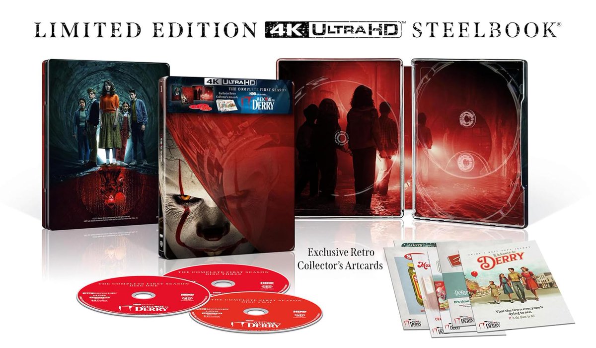 hdreport's tweet image. IT: Welcome to Derry: The Complete First Season is releasing in disc formats including this 4k UHD Limited Edition SteelBook on May 5. Pre-order amzn.to/3Q1hr66

#IT #ITWelcomeToDerry #Horror #Thriller #SteelBook