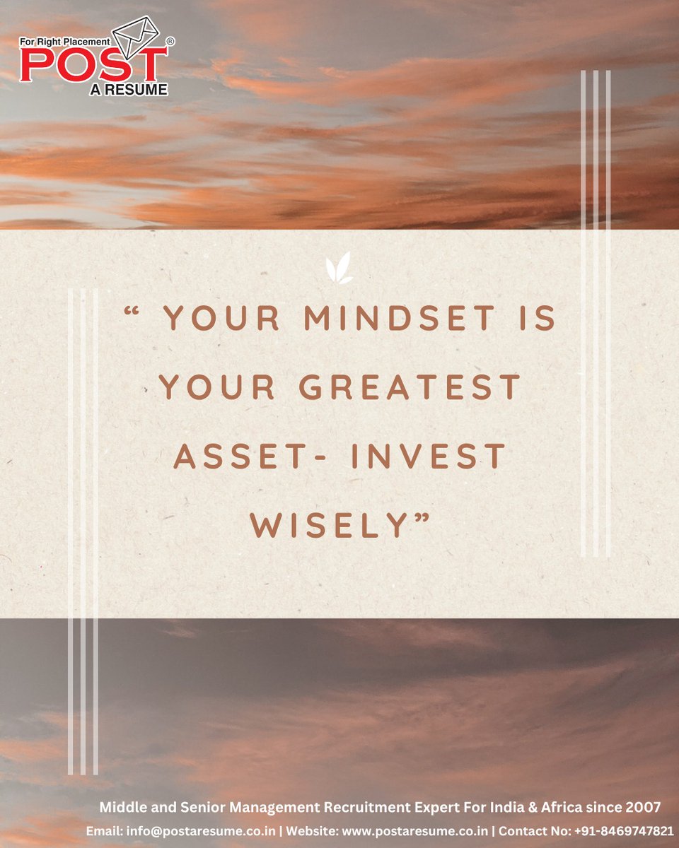 postaresume's tweet image. 🚀 Your mindset is your greatest asset—invest wisely
A strong mindset builds everything 💼
A weak one loses it fast
Choose growth today

💬 Comment “MINDSET”

📌 Follow POST A RESUME

#MindsetMatters  #GrowthMindset #InvestInYourself   #PostAResume #VipulMmali #VipulTheWonderful